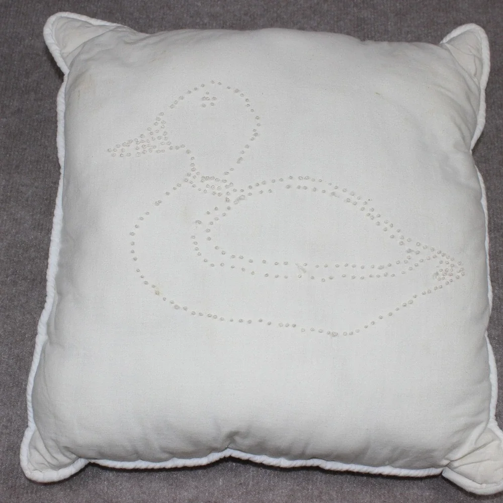 Vintage White Candlewick Duck Embroidered Quilted Throw Pillow Farmhouse 14x14